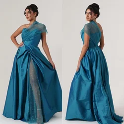 Customized Matching High Quality Pleat Ruched Draped Sequined A-line One-shoulder Long Dresses Bespoke Occasion Dresses Sizes Av