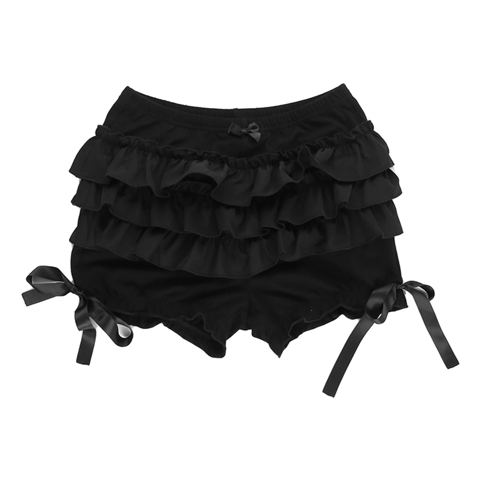 Women Harajuku Grunge Bloomers Summer Elastic High Waist Ruffles Tierred Layered Shorts Bow Tie Streetwear