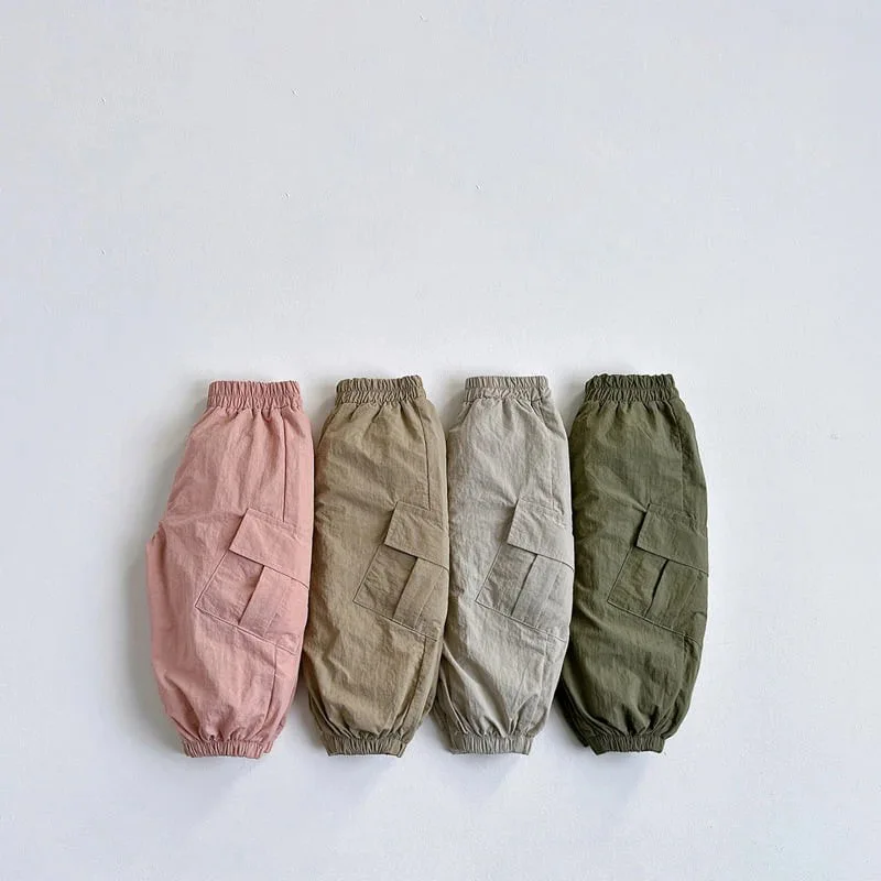 2025 Autumn New Children Casual Pants Solid Girls Cargo Pants Big Pocket Baby Boys Sweet Pants Loose Kids Trousers