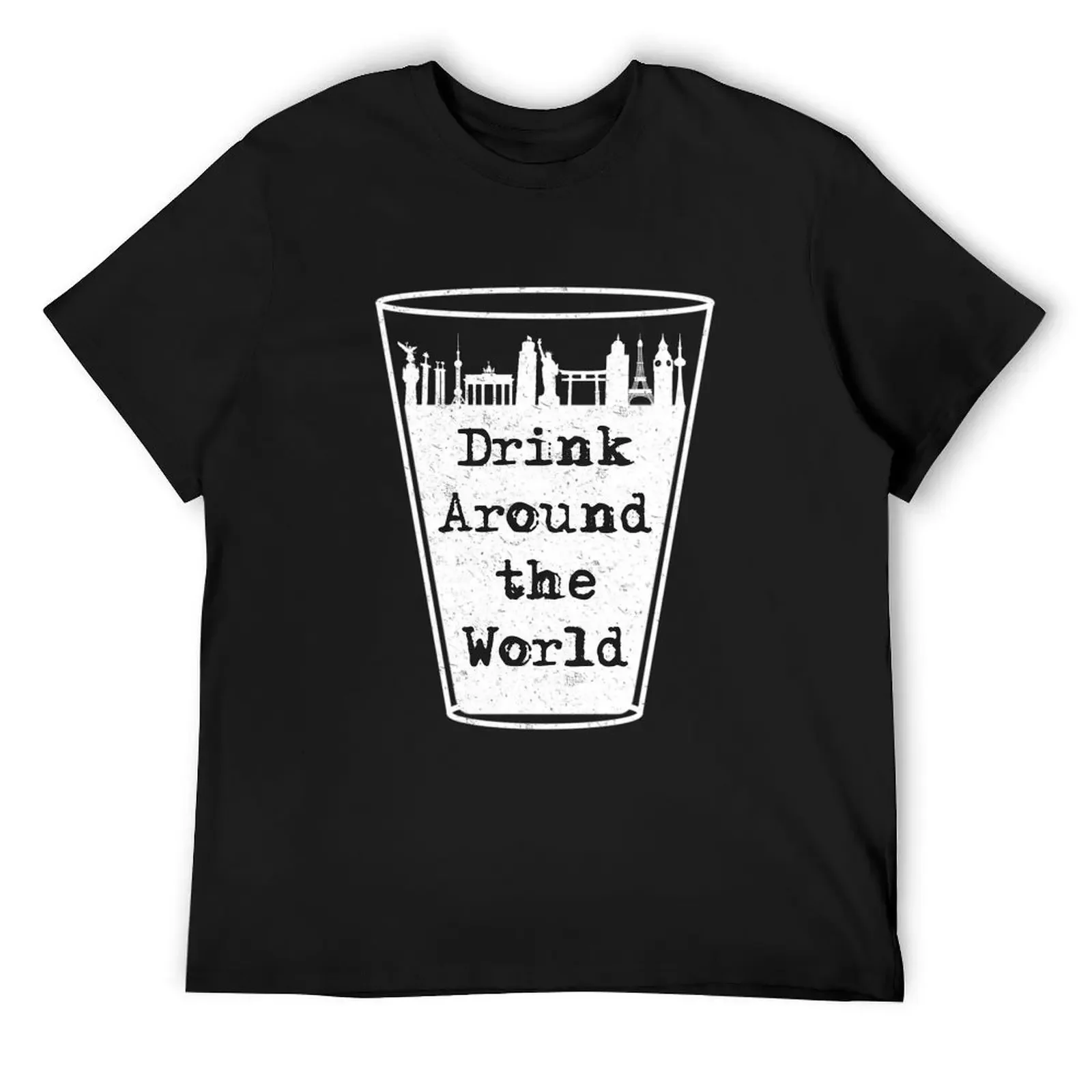 

Винтажная футболка Drink Around the World Skyline, роскошная футболка, мужская футболка