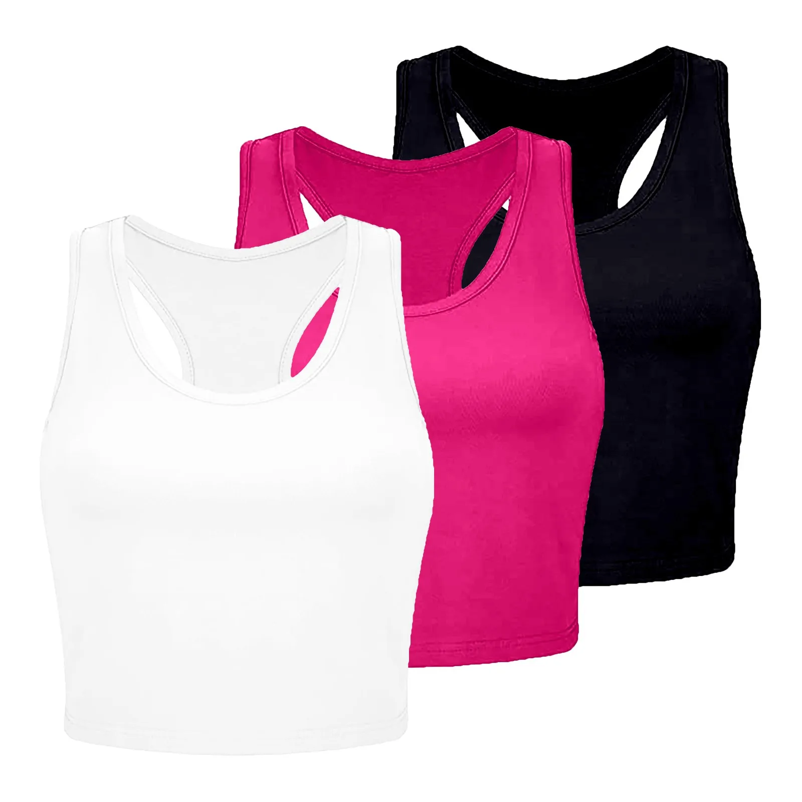 

Women's 3 Piece Tank Tops Ribbed Seamless Workout Exercise Shirts Yoga Crop Tops Wholesale Women Solid Color Suspender Camisole