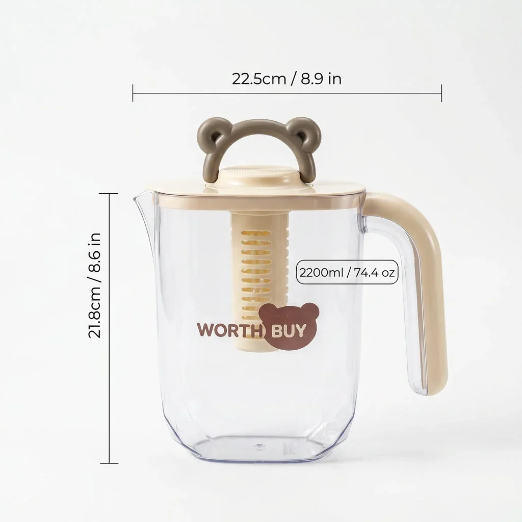 2200ml Transparante Plastic Waterkan Thee-infuser Koud Drankkan Sapcontainer voor Koelkast Valbestendige Waterfles