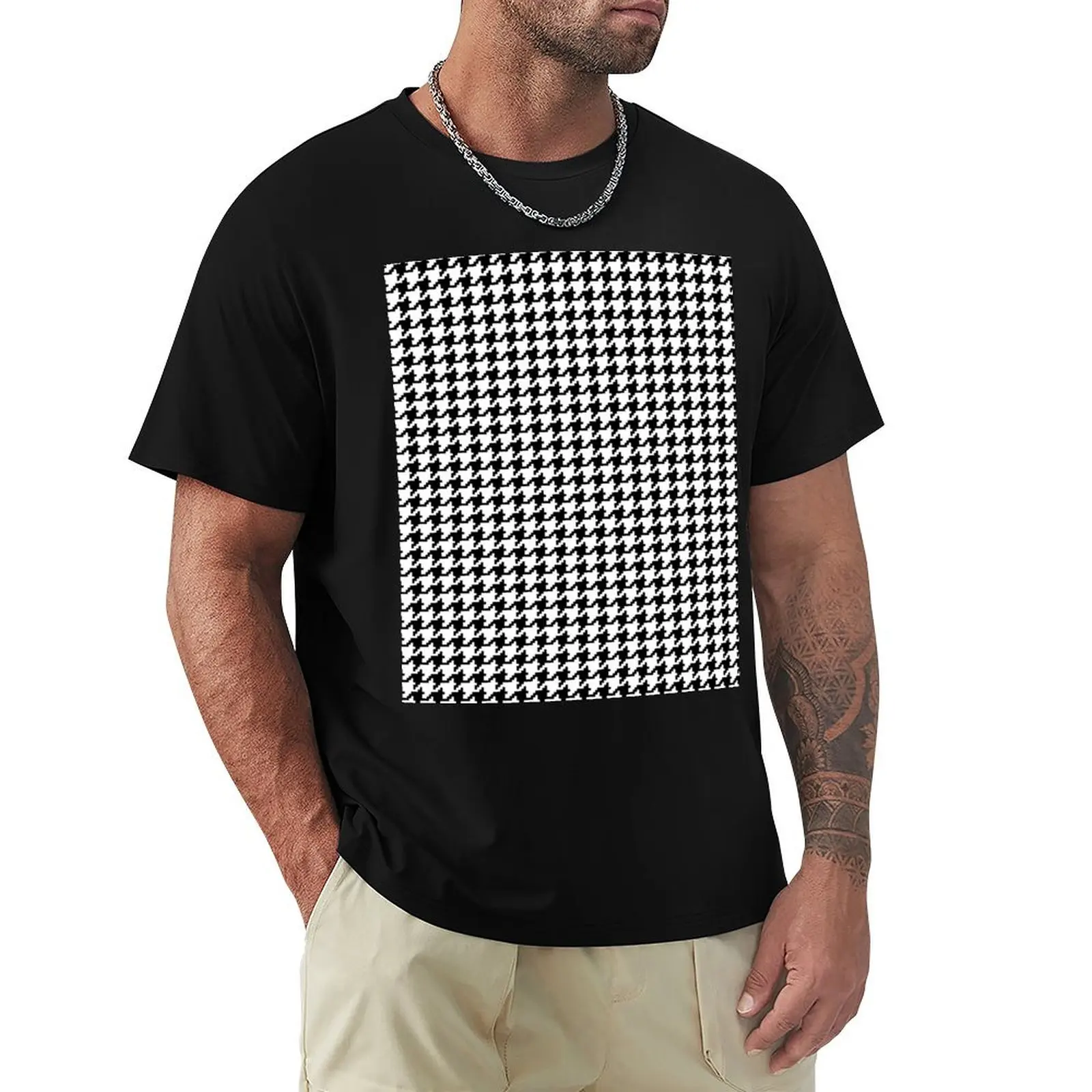 

Houndstooth T-Shirt blue archive Man t-shirt vintage plus size clothes tshirts for men