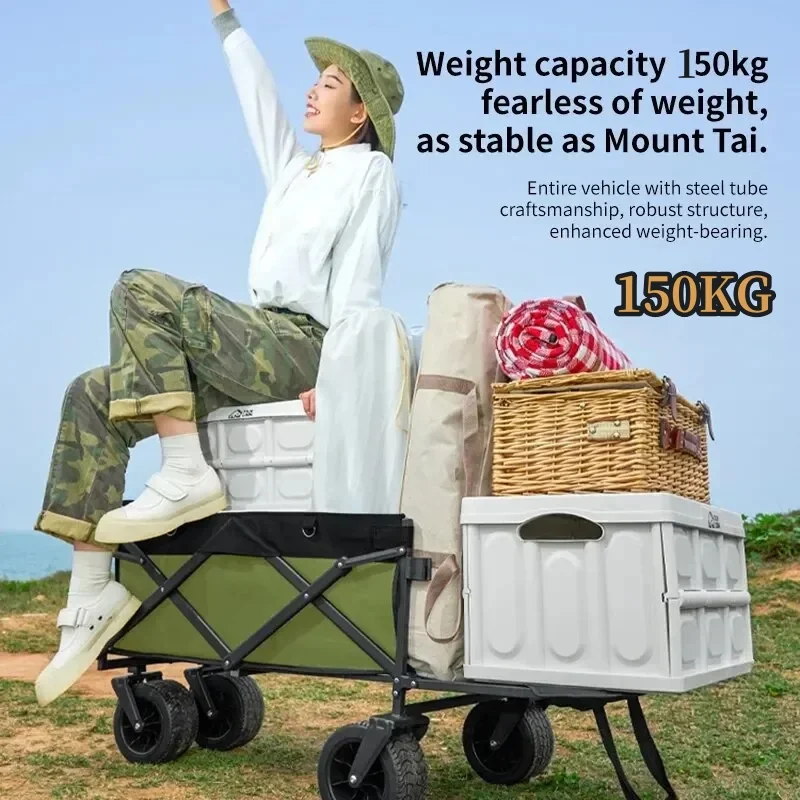 Camping Trolley Folding Beach Trolley Portable Collapsible Push Handcart with Wheels Camping Wagon Garden Shopping Carts