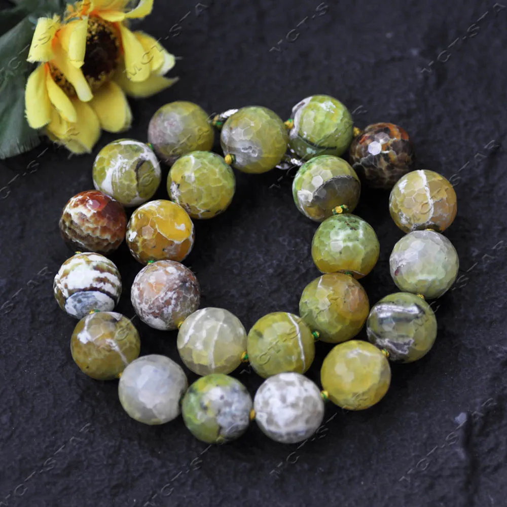 

Z14136 Большое 20 дюймов, 20 мм, коричневое и зеленое (фрукты с ледяной трещиной), смешанное круглое ожерелье с граненым агатом