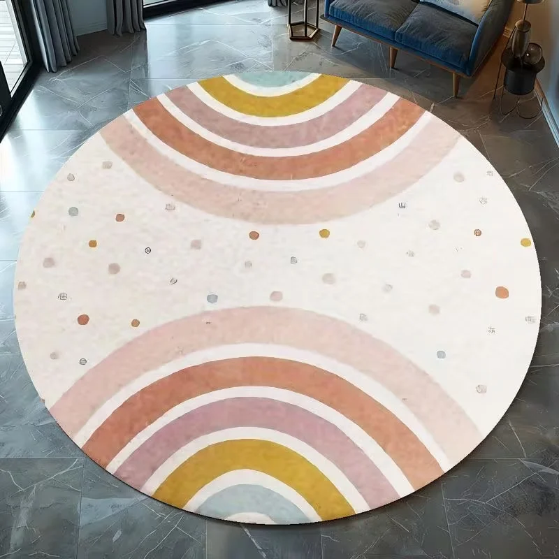 Beautifully Round Casual Rug WIth Pink Cloud and Rainbow Crown Pattern,rug for Home Decor, Complementing Room Tables, Chairs view 3