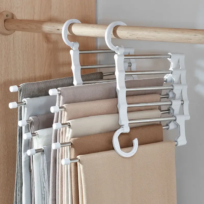 New 5 Layers Folding Trouser Rack Clothes Hanger Pants Storage Rack Multi-functional Hanging Shelf Organizer Wardrobe Organizers