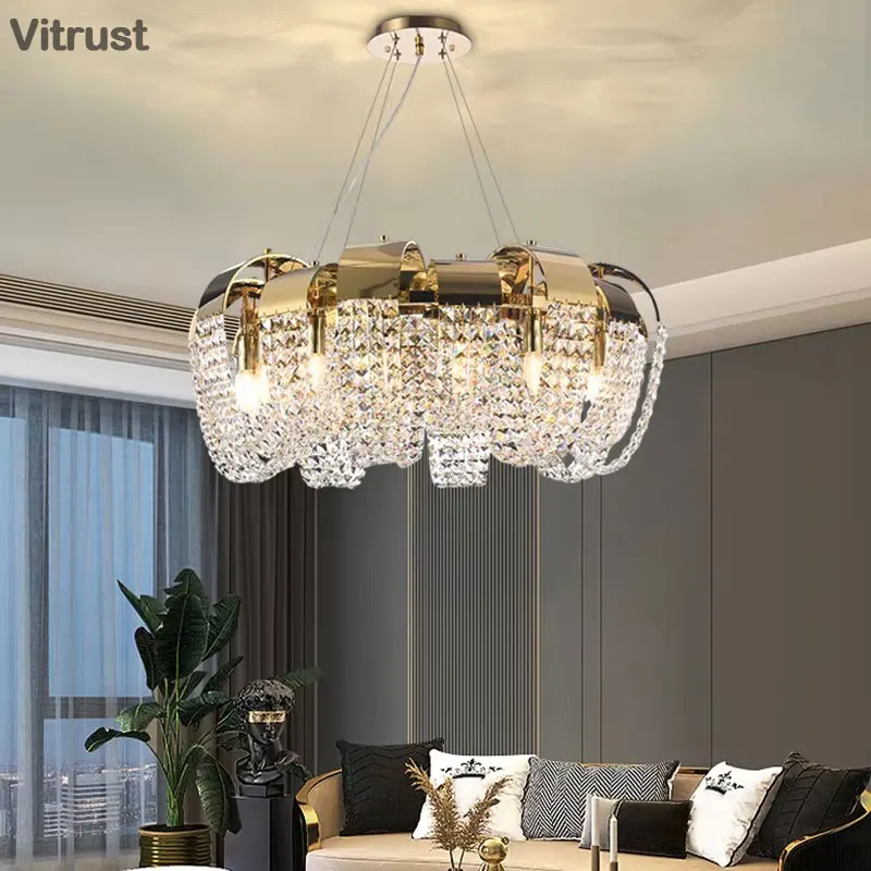 Luxury Modern Crystal Chandelier Crystal Chandelier Golden Finish for Dining Room Light Fixtures Over Table Living Room