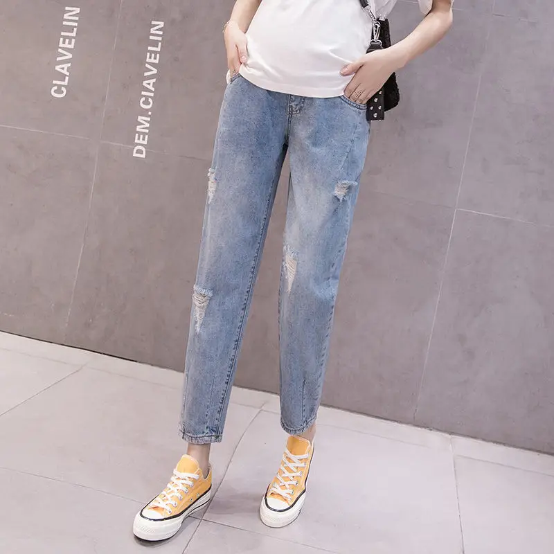 Pregnancy  Denim Clothes Abdominal Pants Boyfriend Jeans Maternity Pants For Pregnant Women Clothes High Waist Trousers Loose