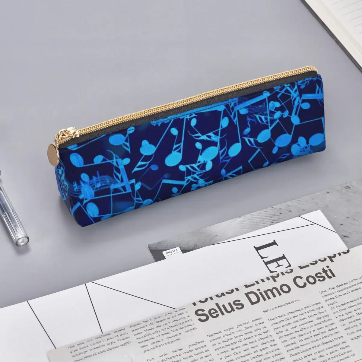 Music Notes Triangle Pencil Case Chaotic Blues For Teens Stationery Zipper  Box Kawaii Leather Pen Organizer