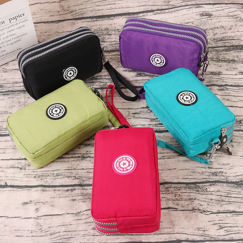 Fashion Zipper Wallet Women's Casual Waterproof Clutch Bag Versatile Nylon Phone Bag with Wristlet 3 Layer Wallet Large Capacity