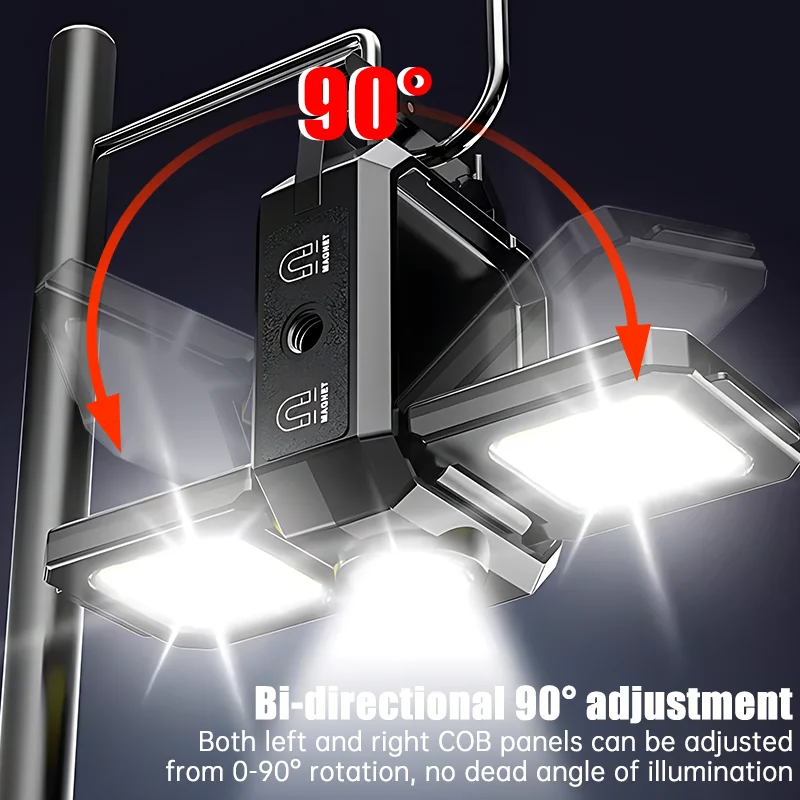 Mini lanterna chaveiro, COB Work Light, Lâmpada recarregável USB com luzes laterais duplas dobráveis de 90 °, Lanterna super brilhante