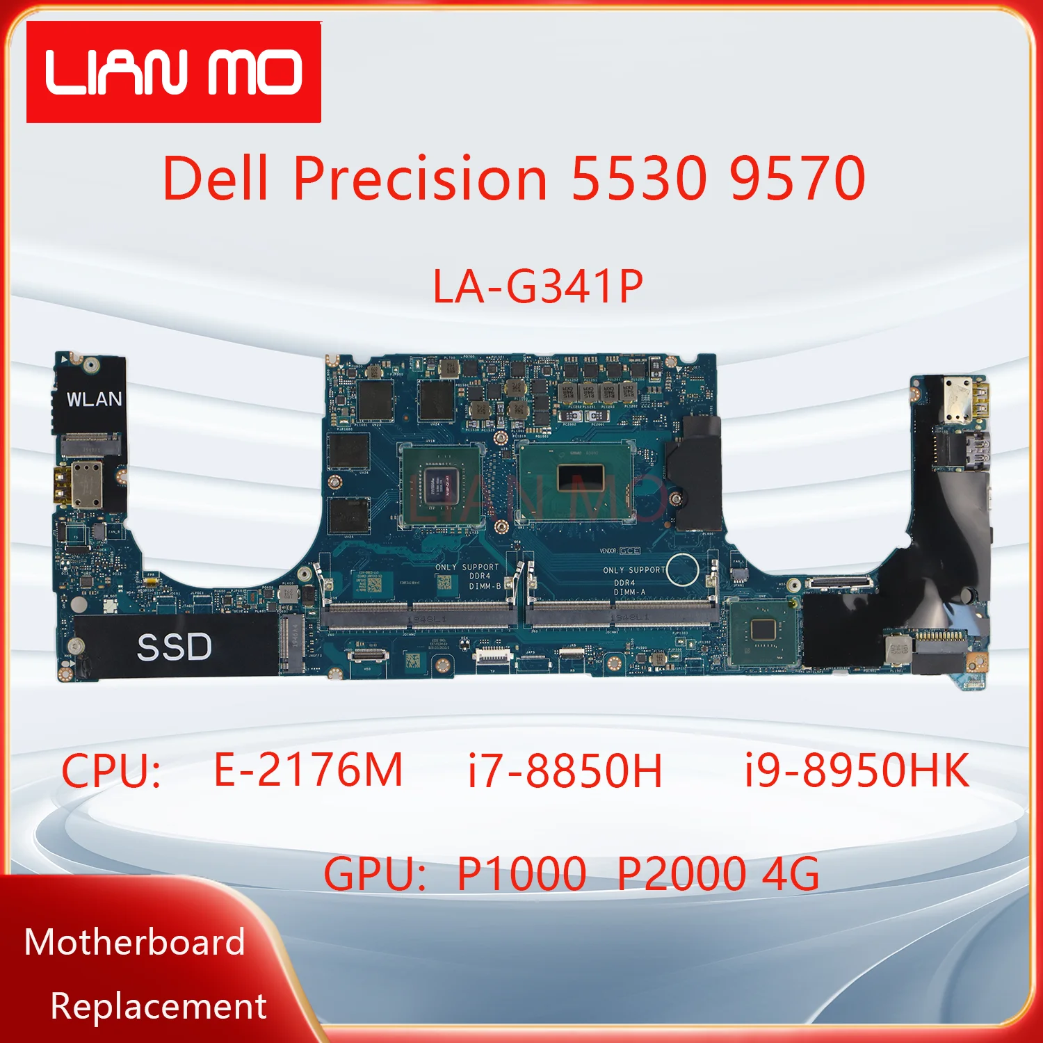 LA-G341P For Dell Precision 5530 9570 Laptop Motherboard with CPU:E-2176M i7-8850H i9-8950HK GPU:P1000 P2000 4GB 0VDJMX DIS