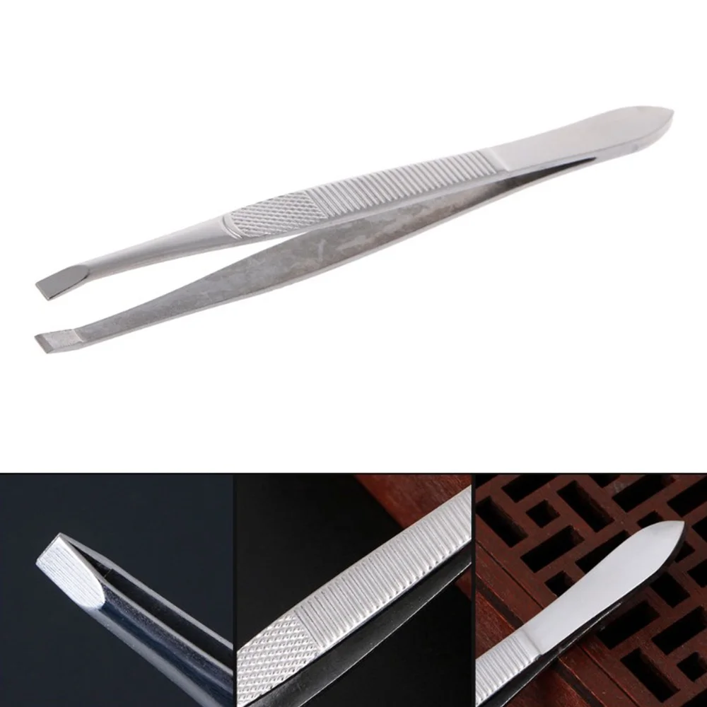 プロ仕様のステンレス製ピンセット、平先、眉毛脱毛ツール、メイクサロン向け精密グルーミング