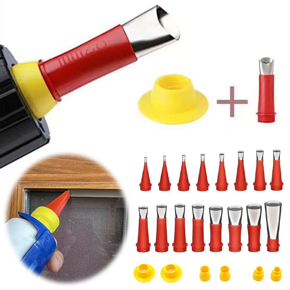 Stainless Steel Caulk Nozzle Applicator with Removable Base Caulking Tips Set Rubber Nozzle Tool for Tile Window Glass Exterior