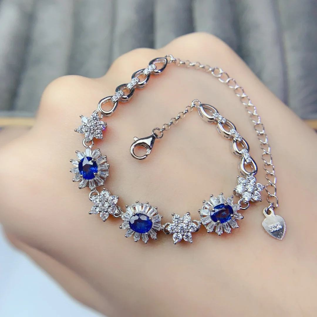 

Luxury Designer Creation Natural Sapphire Bracelet S925 Silver Hand Inlay Fine Workmanship Elegant Charm High End Women Jewelry