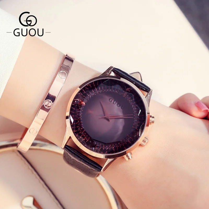 Fashion Guou Hk Top Brand Womens Watches Luxury Big Dial Quartz cinturino in vera pelle impermeabile orologio regalo Casual Reloj Hombr