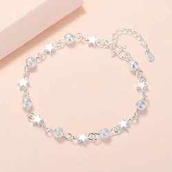 Bracelet de perles rondes en argent regardé 925 pour femme, bracelets frais, petite étoile, personnalité, mode coréenne