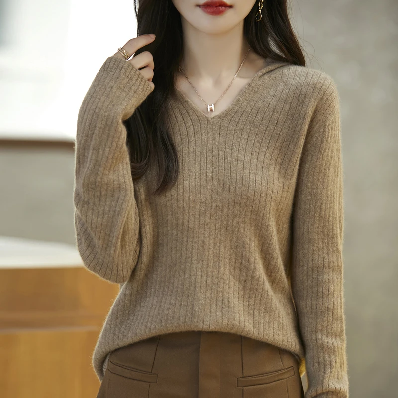 2024 Autumn/Winter New Women's Hooded Knitted 100% Pure Wool Versatile Fashion Woolen Sweater