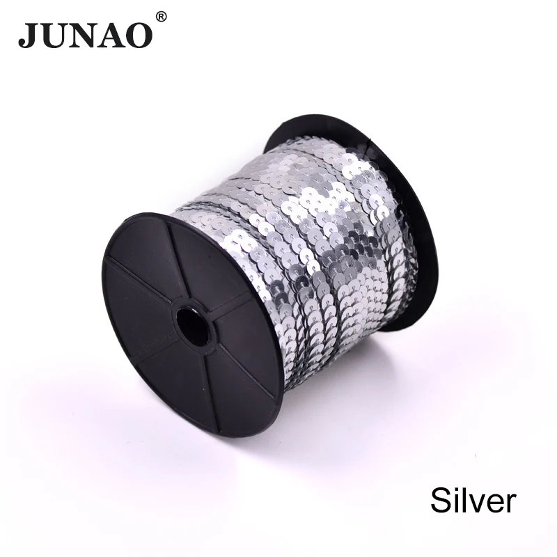 JUNAO 100 Yard 6mm Light Pink Round Sew On Sequins Trim Loose PVC Paillette Shiny Sequins For Clothes Jewelry Decoration