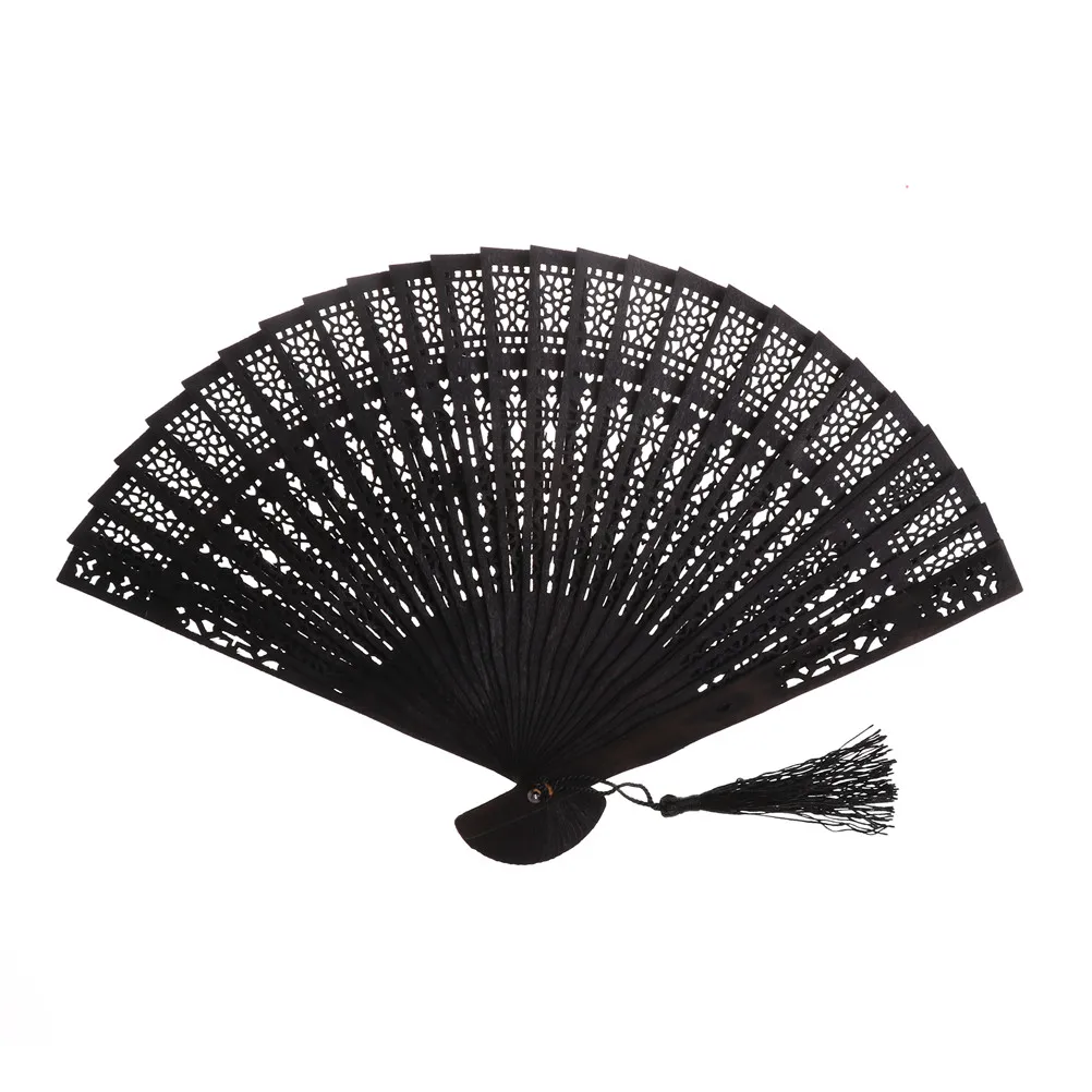 1PC Fashion Wedding Hand Fragrant Party Carved Folding Fan Chinese Wooden Vintage Hollow Antiquity