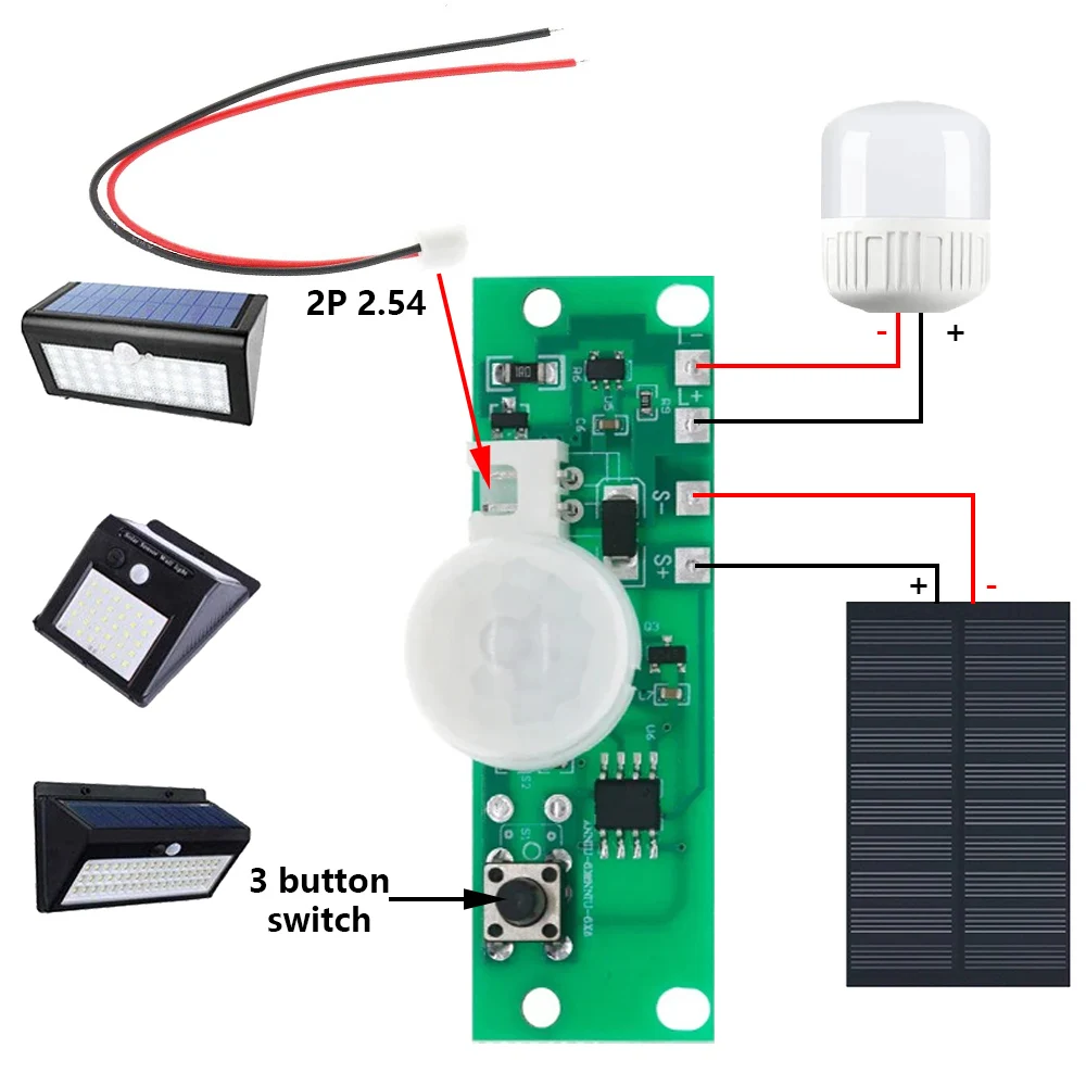 Sensore di controllo della scheda della lampada solare da 3,7 V Modulo di luce notturna Modulo controller Circuito solare a induzione del corpo