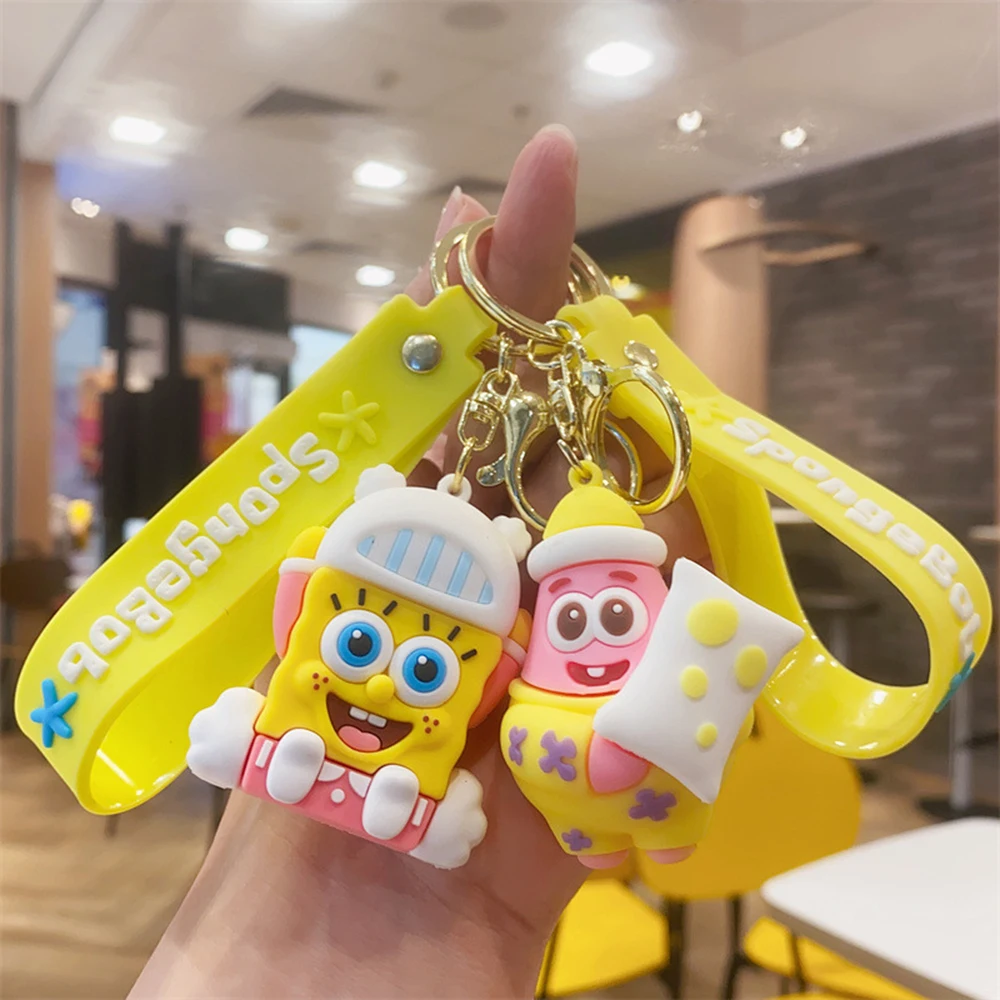 Cute spongebob squarepants Animated Key Chain Doll Patrick Star car key ring backpack pendant accessories for children's gifts