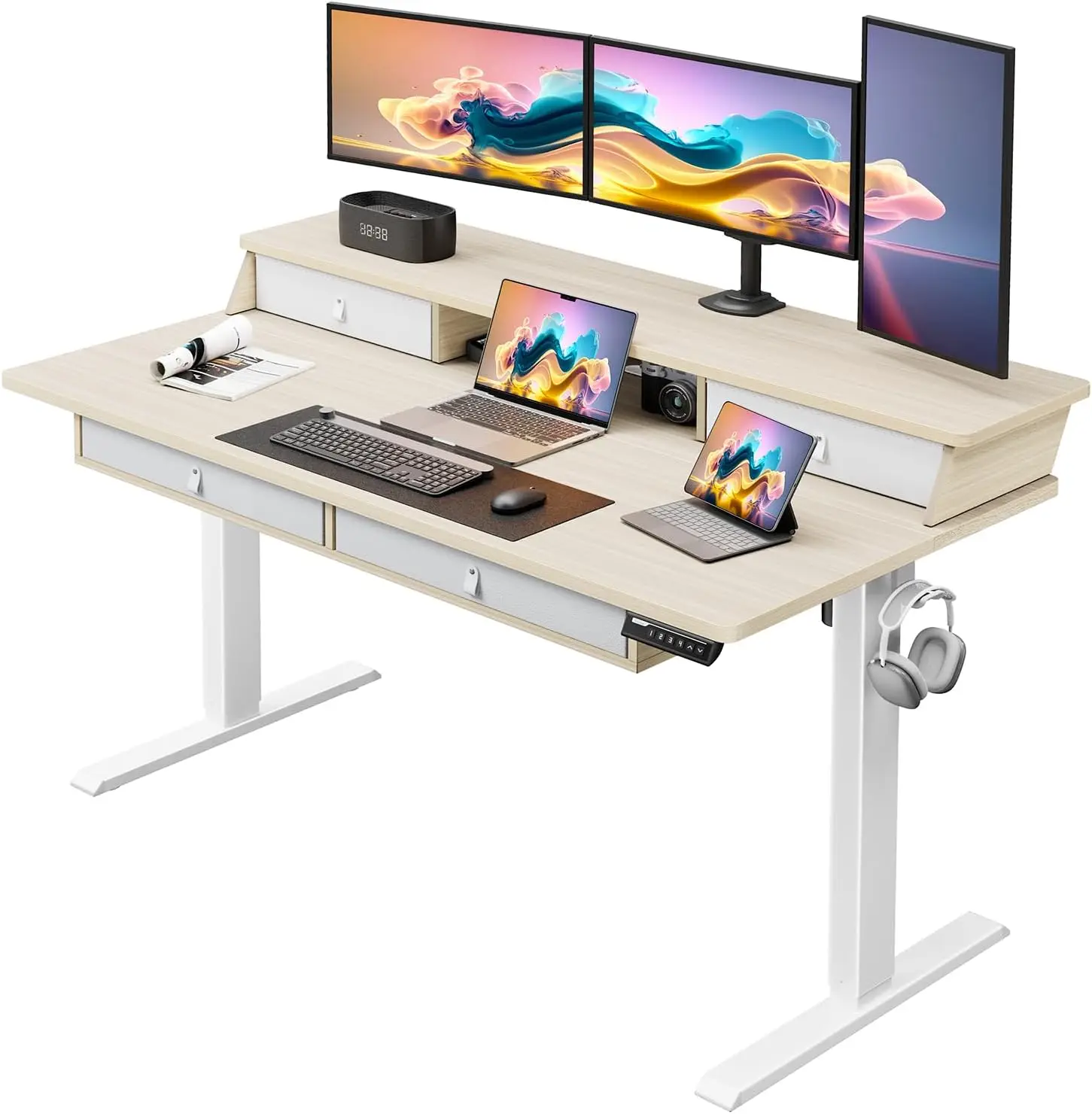 ErGear Standing Desk with Drawers, 55 x 30 Inches Height Adjustable Desk with Storage, Electric Sit Stand Desk,