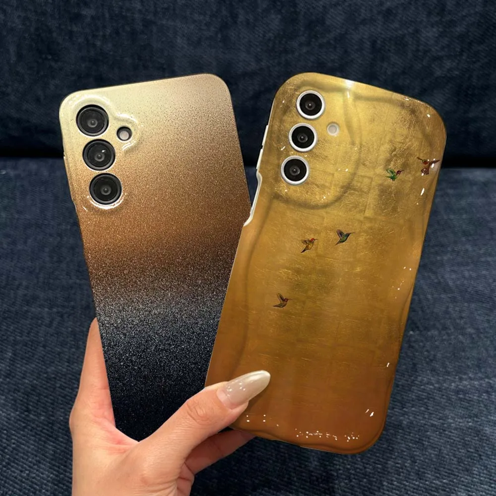 Golden Hummingbird Pattern Art Phone Case For Samsung Galaxy A56 A55 A54 A51 A17 A07 A06 Feilini Hard Case Wave Oil Soft Case