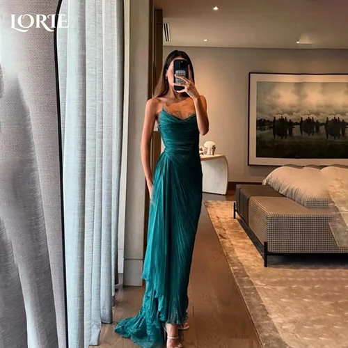 LORIE-vestidos de noche de sirena brillantes, sexys, plisados, Sweethart, vestido de fiesta fruncido, vestidos de fiesta, vestido de cumpleaños personalizado sin guante, 2025