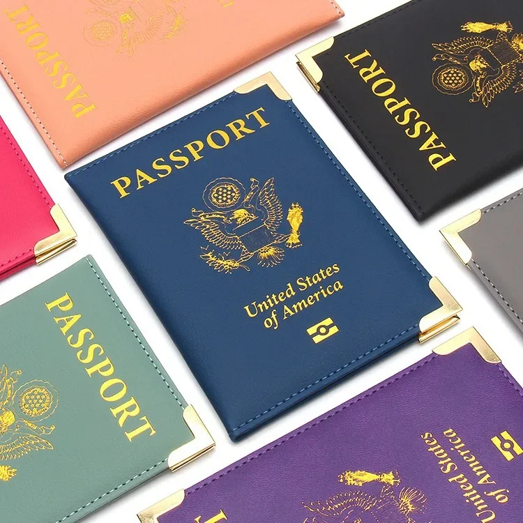 

New US Passport Holder Leather Thin Passport Covers Golden Copper Corner Passport Case Id Card Holder Plane Ticket Holder