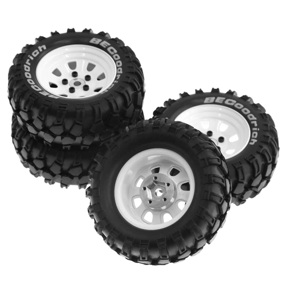 

4Pcs 93mm Metal 1.9Inch Beadlock Wheel Rim Rubber Tire Set for 1/10 RC Crawler Car Traxxas,12mm Adapter,White