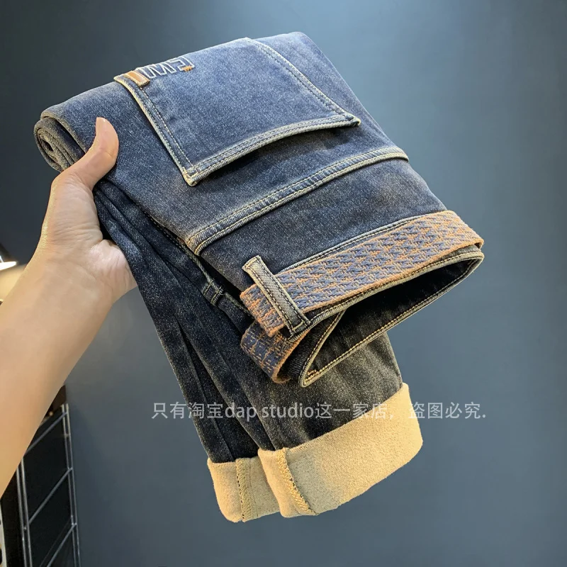 

Retro Washed Jeans Men's Autumn and Winter Fleece-lined Thickened Saggy Loose Harem Pants Pencil Pants Warm Trousers