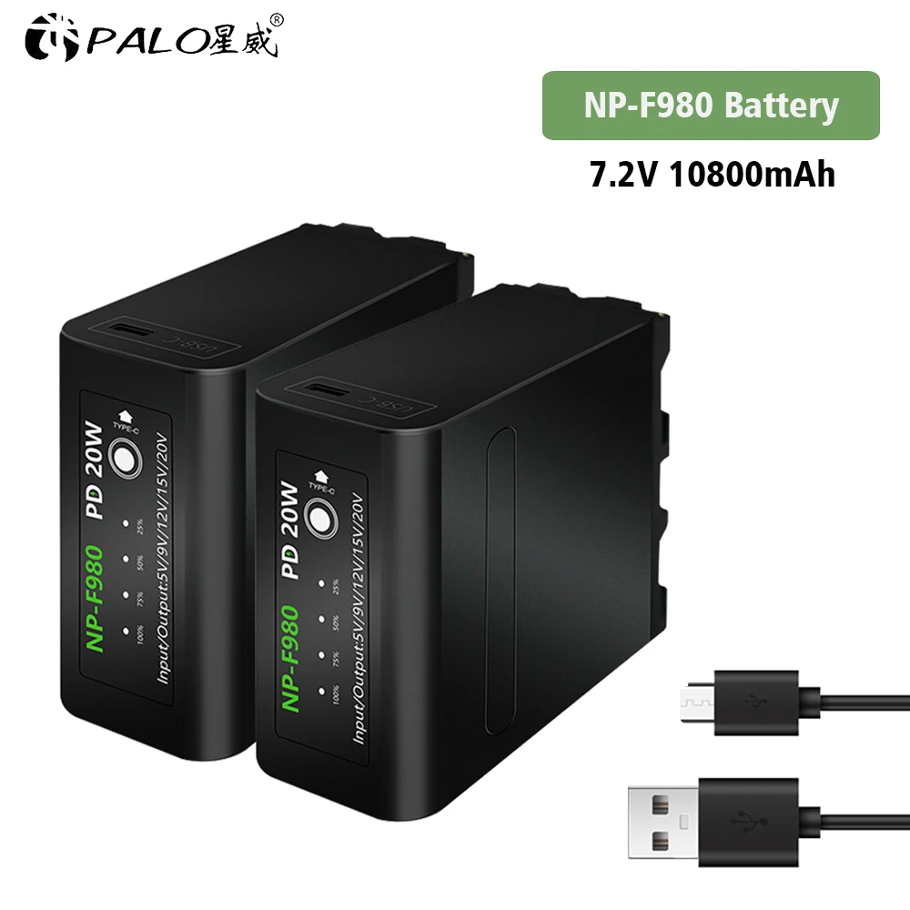 10800mAh NP-F980 NP F990 NP F980 F970 F960 Battery for Sony F960 F570 F750 F770 MC1500C PLM-100 CCD-TRV35 MVC-FD91 + USB Cable