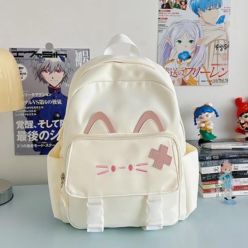 Richme Casual Nylon Backpacks Women 2025 Kawaii Cat Students Commute Mochilas Para Mujer Daily Outgoing Pockets Bag Female