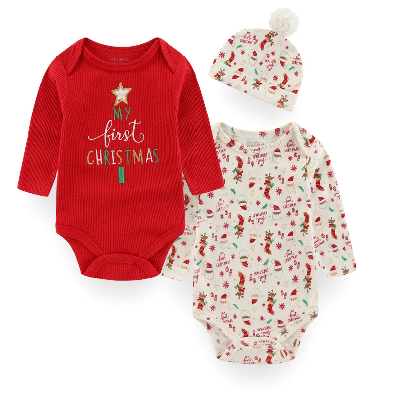 Fashion My First Christmas Newborn Long Sleeve Baby Boy Girl Bodysuits+Hats infant Outfit Gifts Babe Jumpsuits Rompers