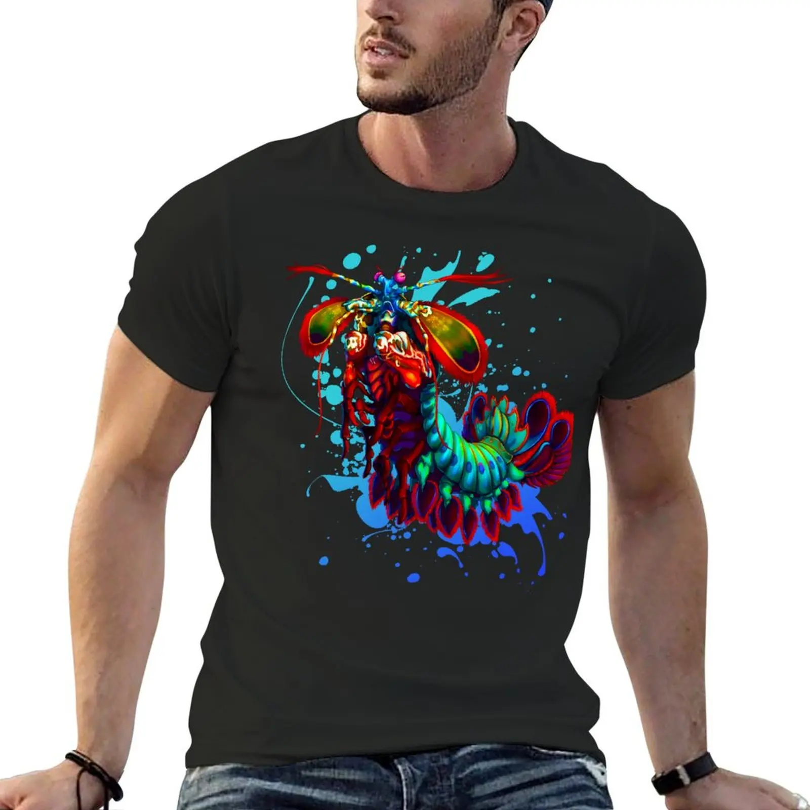 Rainbow Peacock Mantis Shrimp Blue Splash T-Shirt sports fans anime t shirts funny t shirts men