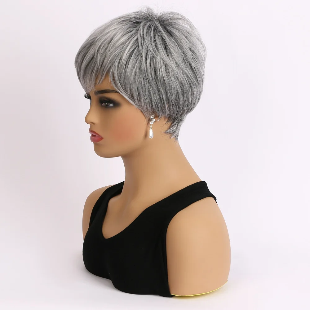 شعر مستعار بوب رمادي فضي قصير مستقيم الشعر الاصطناعية ألياف مقاومة للحرارة شعر مستعار كامل للنساء