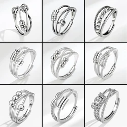 Round Bead Rotating Anxiety Luxury Woman Ring Twisted Fidget Metal Spinner Anxiety Relief Spinning Anti Stress Ring Bague Femme