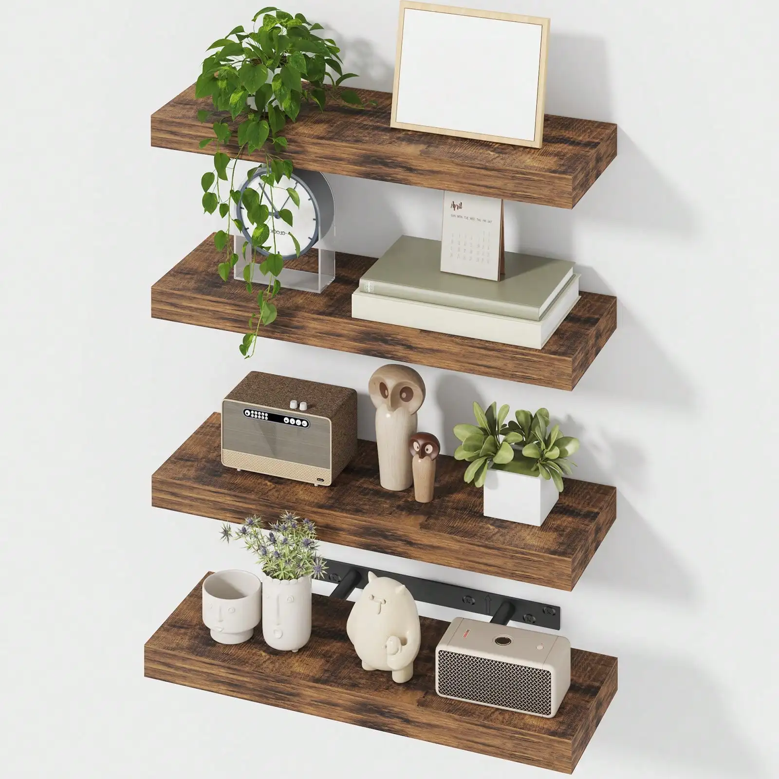 15.8 Inch Floating Shelves For Wall Modern White Wood Bathroom Storage Organizer Shelf Set Of 4 Wall Mounted Display Bookshelf With Hidden Invisible Brackets For Bathroom Bedroom Living Room Decor Housewarming Gift view 7