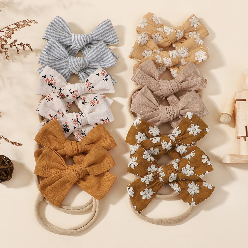 

10pcs/set 3.35'' Cute Plaid Print Bow Elastic Headband for Baby Girls Soft Nylon Newborn Hair Bands Headwear Hair Accessories