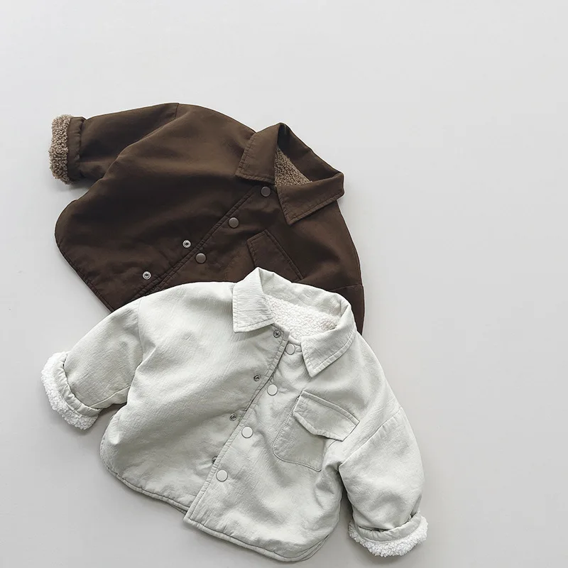 

Baby Boy Girl Shirt Jacket Fleece Inside Casual Reversible Shacket Infant Toddler Outwear Autumn Spring Winter Baby Clothes 1-7Y