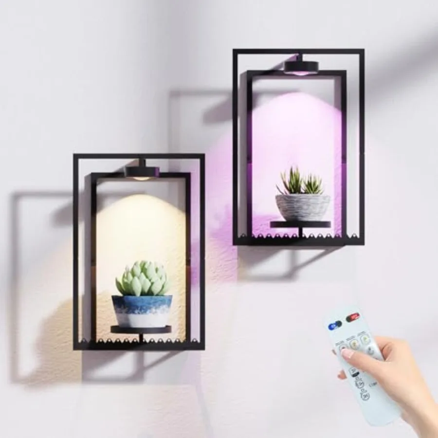 

Wall Plant Shelf with Grow Lights Remote Control Indoor Plant Holder Stand for Hanging Planters Modern Framed Wall Decor for Li