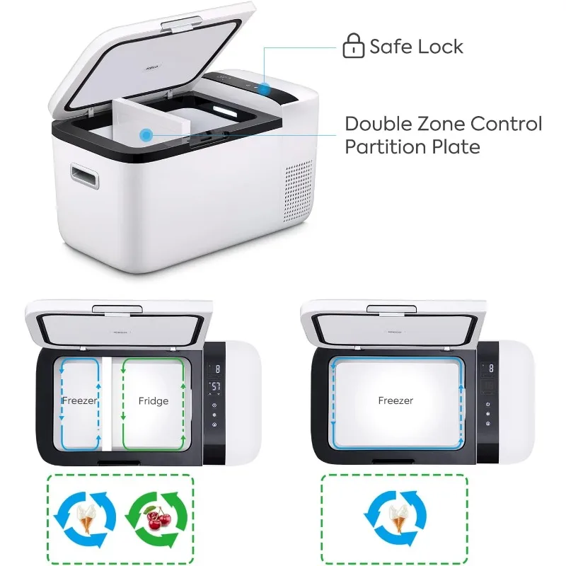 GO20 Dual Zone Portable Refrigerator, Separate Control, 21 Quart/20 Liter, DC & AC, 0℉ to 50℉, with Secop Compressor