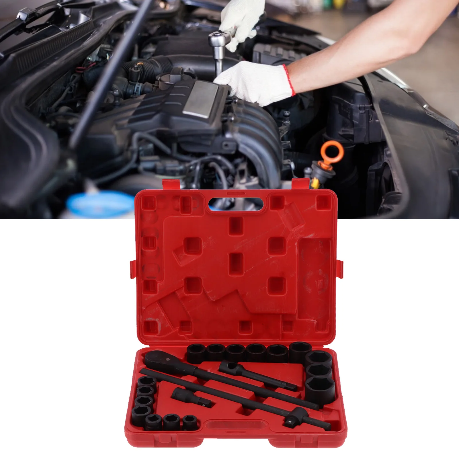 21PCS Socket Set 3/4in to 2in HighTorque 6Point Impact Deep Chrome Vanadium Steel Vehicle Tool