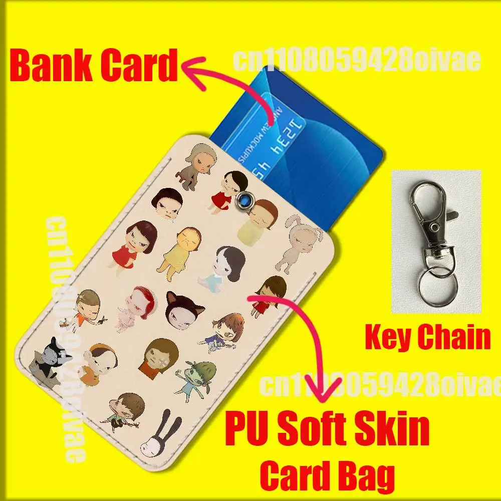 Japan Pop Y-Yoshitomo N-Nara Kaarthouder Case Voor ID Clips Credit Bank Toegang Water mouwen Pocket PU Lederen Sleutelhanger