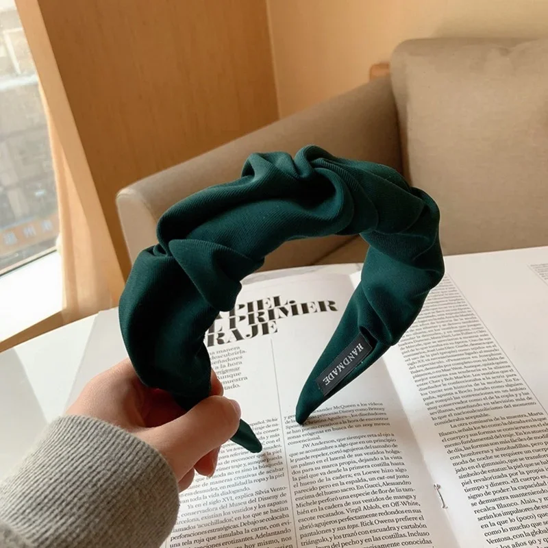 Korean Solid Color Cotton Crumpled Hairband Fashion Bow Wide Hair Hoop Ladies Temperament Wash Face Headbands Trend Headwear