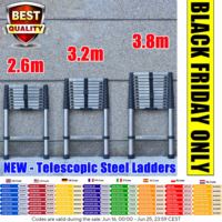 Ladders Extendable Telescopic 2.6M-5M Heavy Duty Multi Purpose Straight Loft Ladder Portable Folding Stainless Steel Ladder Tool