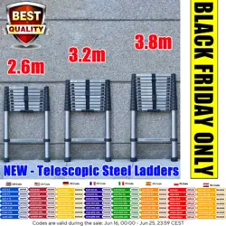 Ladders Extendable Telescopic 2.6M-5M Heavy Duty Multi Purpose Straight Loft Ladder Portable Folding Stainless Steel Ladder Tool