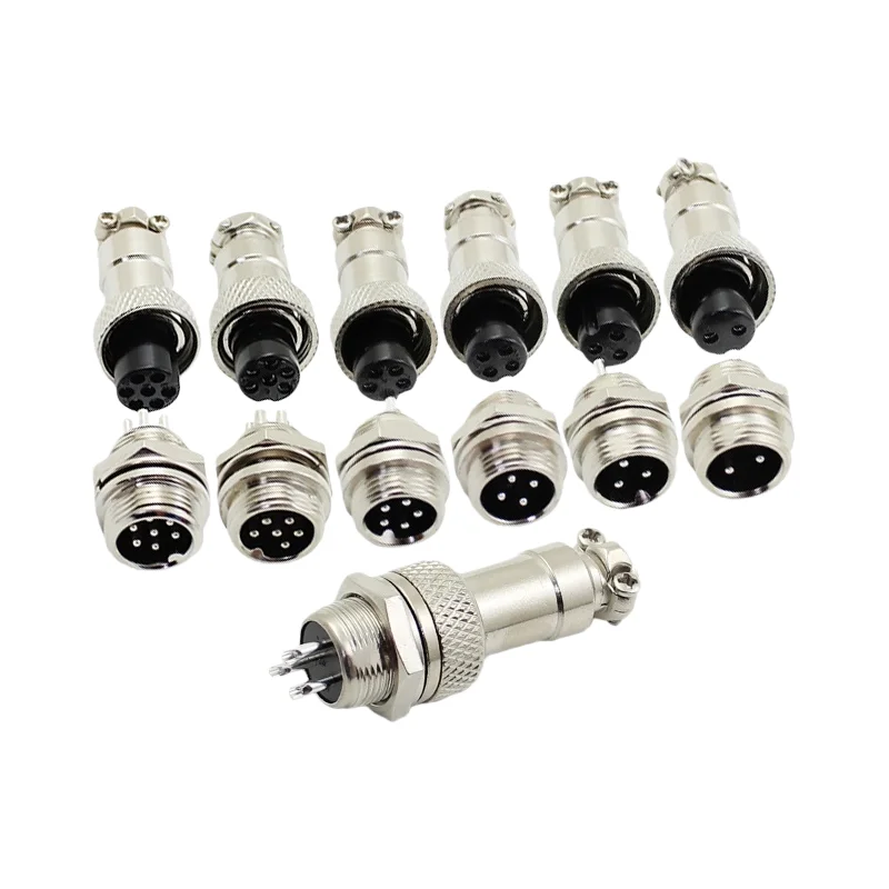 GX12 Through-Wall Male Connector 2-7 Core, Panel-Mounted Through-Wall Male Connector with Nut and Gasket
